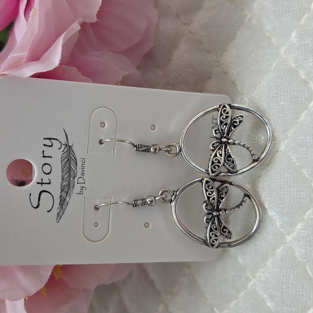 Silver Dragonfly Earrings - Picture 2 of 2